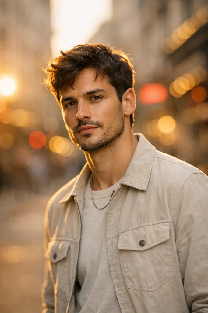 Advertising Key Visual — Photoreal Portrait with Street Bokeh AI Prompt - Image 1