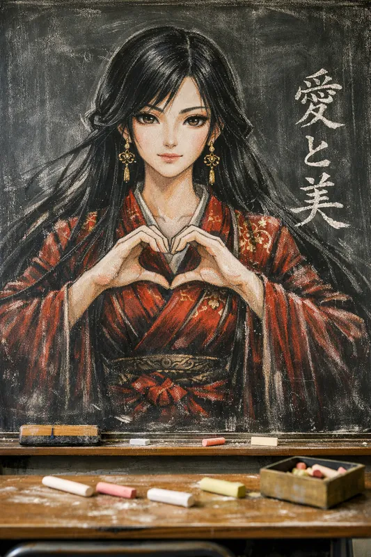 Chalk Blackboard Anime Woman
