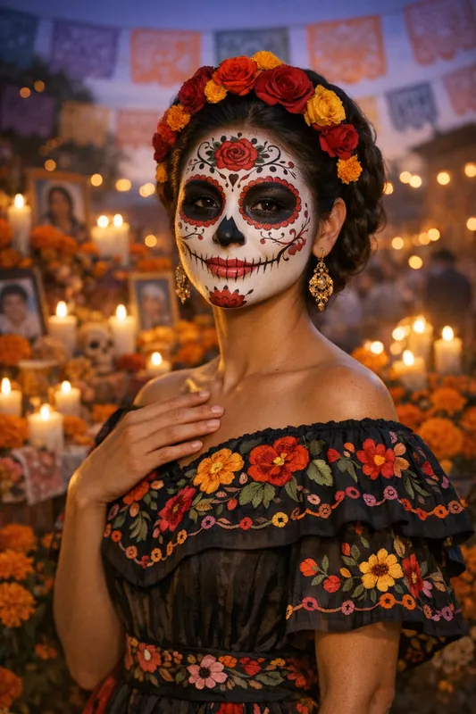 Día de los Muertos AI Photo Prompt - Mexico Day of the Dead Editing
