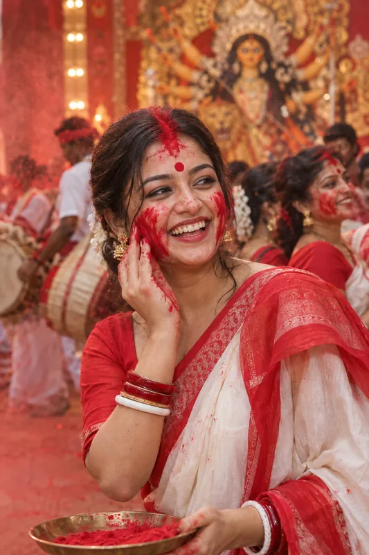 Durga Puja Sindoor Khela AI Photo Prompt - Image 1