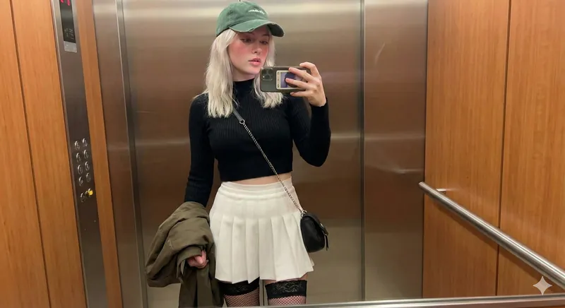 Elevator Mirror Selfie Tennis Outfit - Thumbnail 4