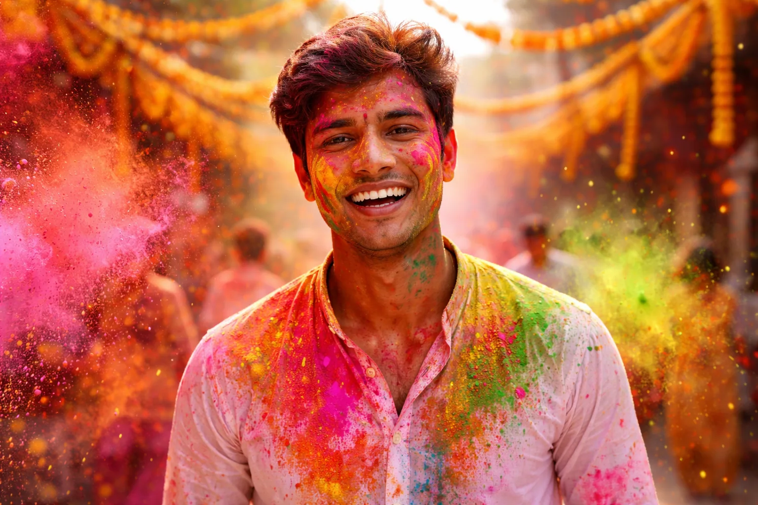 Holi Festival Celebration AI Photo - Colorful Holi Portrait Prompt Gemini