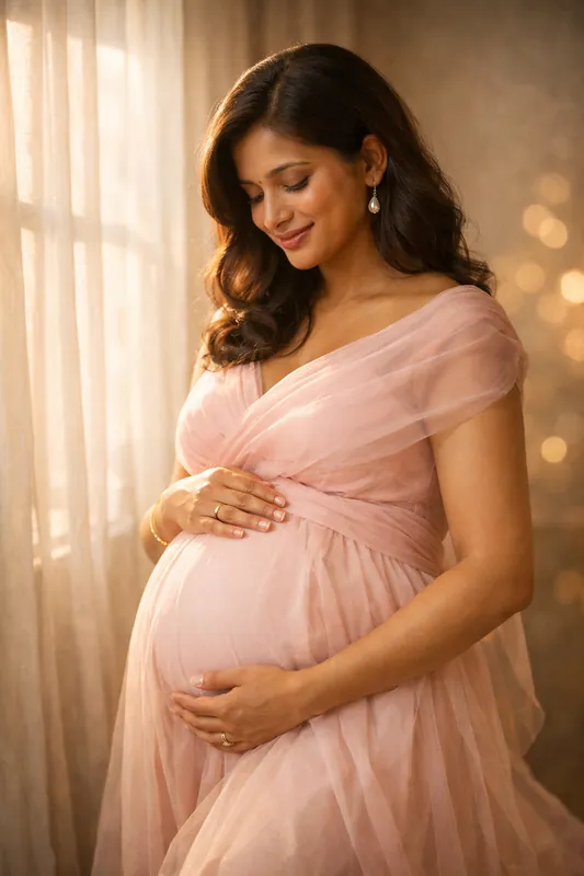 Maternity Photoshoot AI Prompt - Cinematic Mom-to-Be Portrait