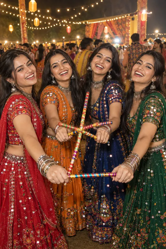 Navratri Garba Friends Group AI Photo Prompt - Image 1