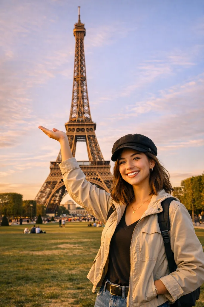 Photo at Eiffel Tower Paris - Travel Gemini AI Prompt - Image 1