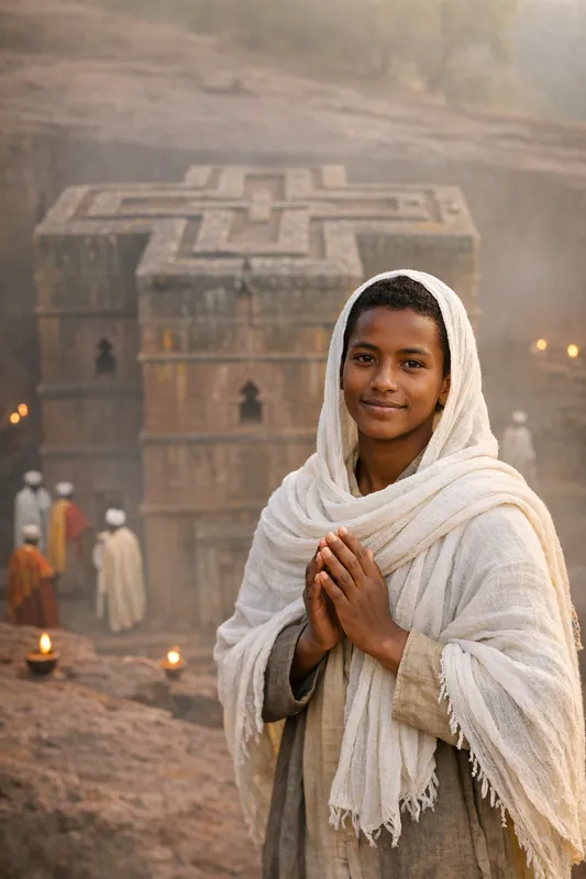 Photo at Lalibela Rock Churches - Ethiopian Devotional AI Prompt