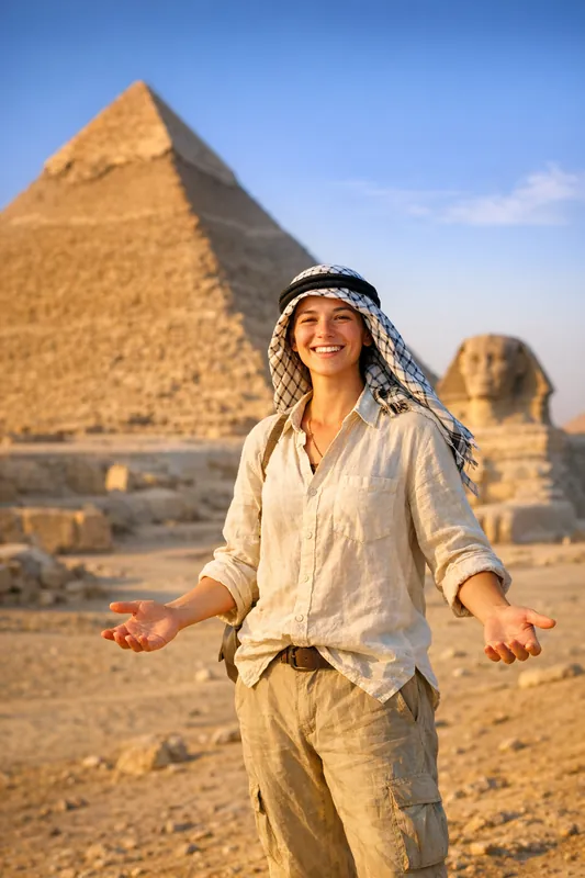 Photo at the Pyramids of Giza - Egypt Travel AI Prompt - Image 1