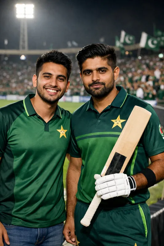 Photo with Babar Azam at Cricket Stadium - Gemini AI Prompt