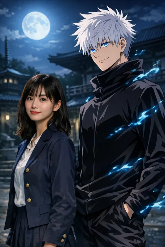 Photo with Gojo Satoru - Jujutsu Kaisen Anime Gemini AI Prompt