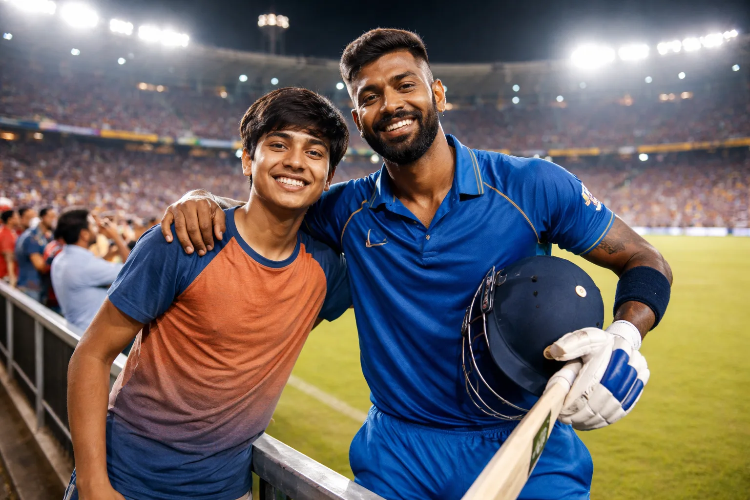 Photo with Hardik Pandya at IPL Stadium - Gemini AI Prompt