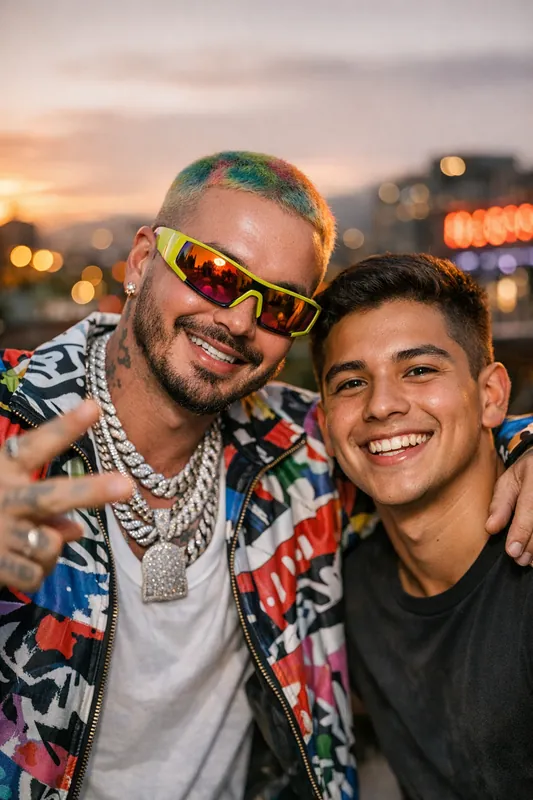 Photo with J Balvin - Latin Music Gemini AI Prompt