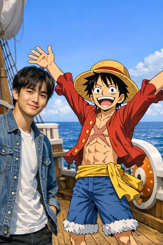 Photo with Monkey D. Luffy - One Piece Anime Gemini AI Prompt