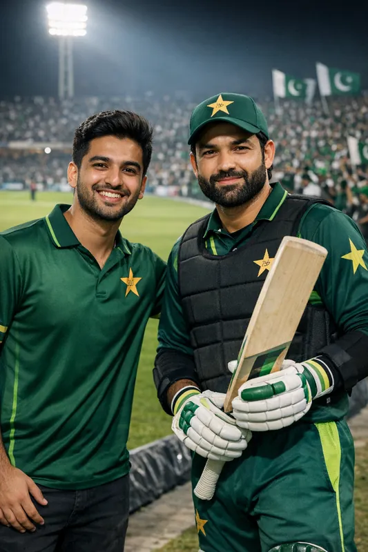 Photo with Mohammad Rizwan at Cricket Stadium - Gemini AI Prompt