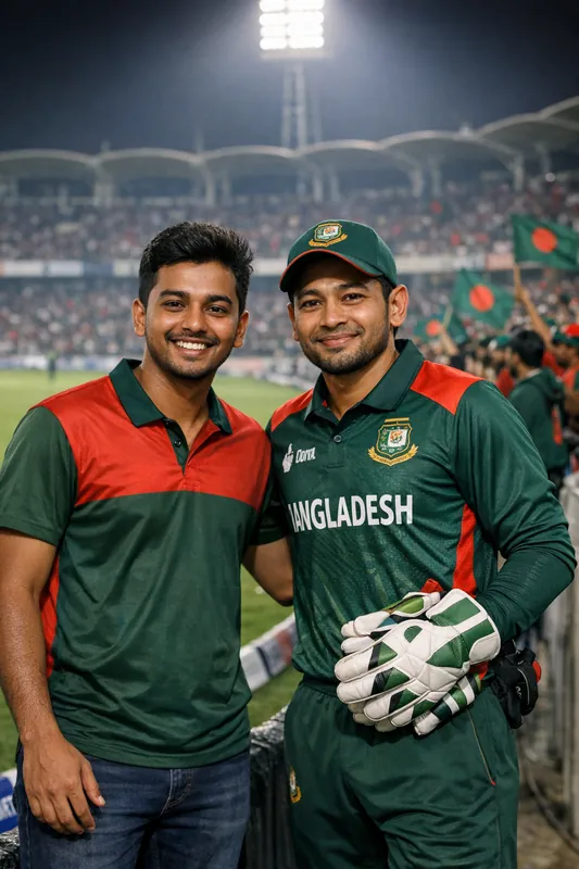 Photo with Mushfiqur Rahim at Cricket Stadium - Gemini AI Prompt