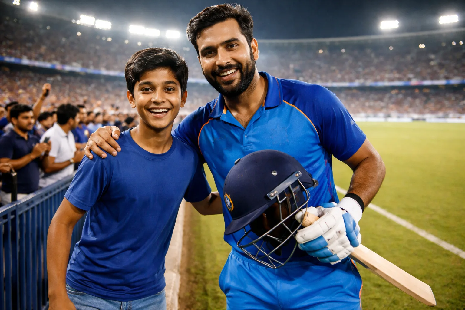Photo with Rohit Sharma at Cricket Stadium - Gemini AI Photo Prompt