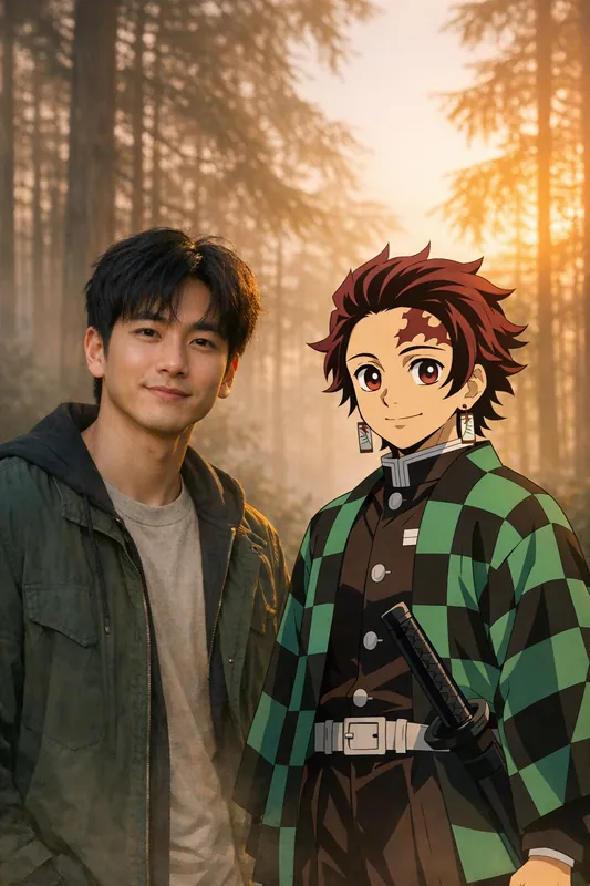 Photo with Tanjiro Kamado - Demon Slayer Anime Gemini AI Prompt