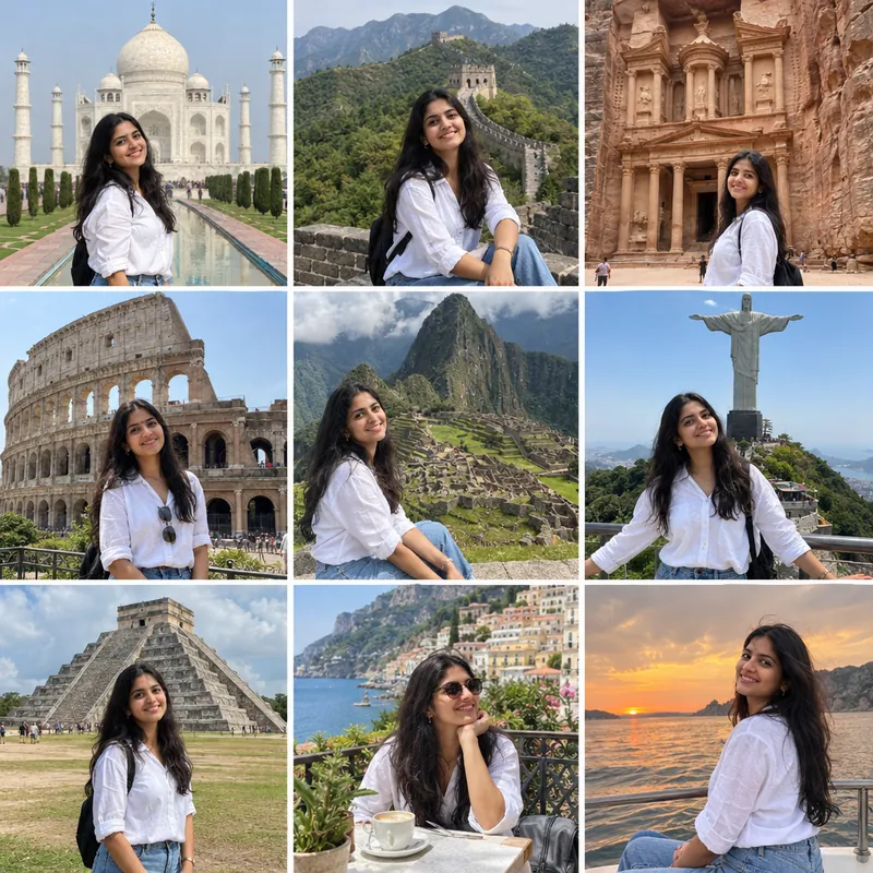 7 Wonders of the World Travel Collage AI Prompt - Image 1