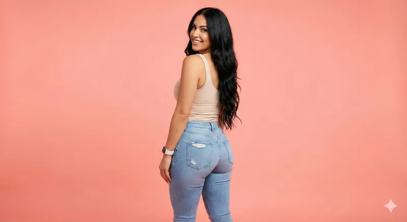 Studio Portrait Over Shoulder - Coral Background