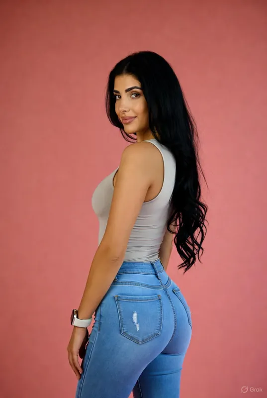 Studio Portrait Over Shoulder - Coral Background - Thumbnail 5